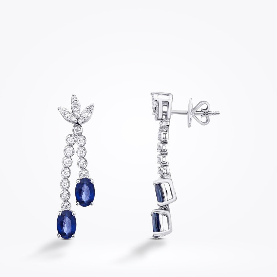 2.66 Karat Pırlanta Safir Lotus Küpe