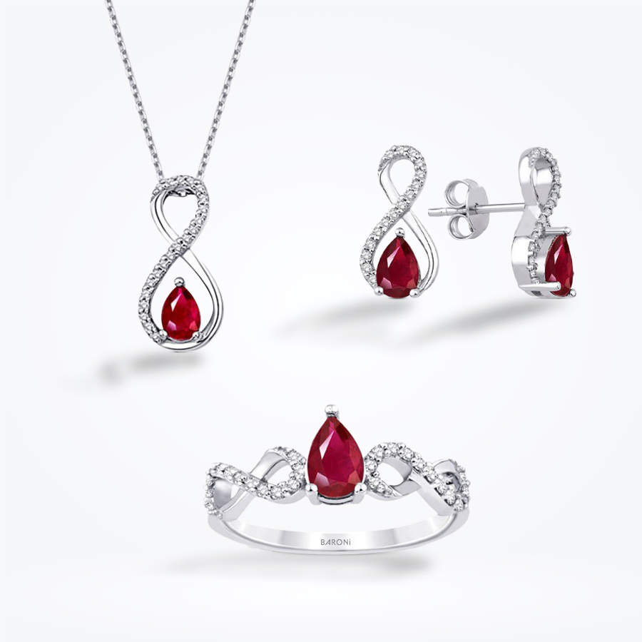 2.72 Karat Pırlanta Damla Yakut Set - Baroni Diamond