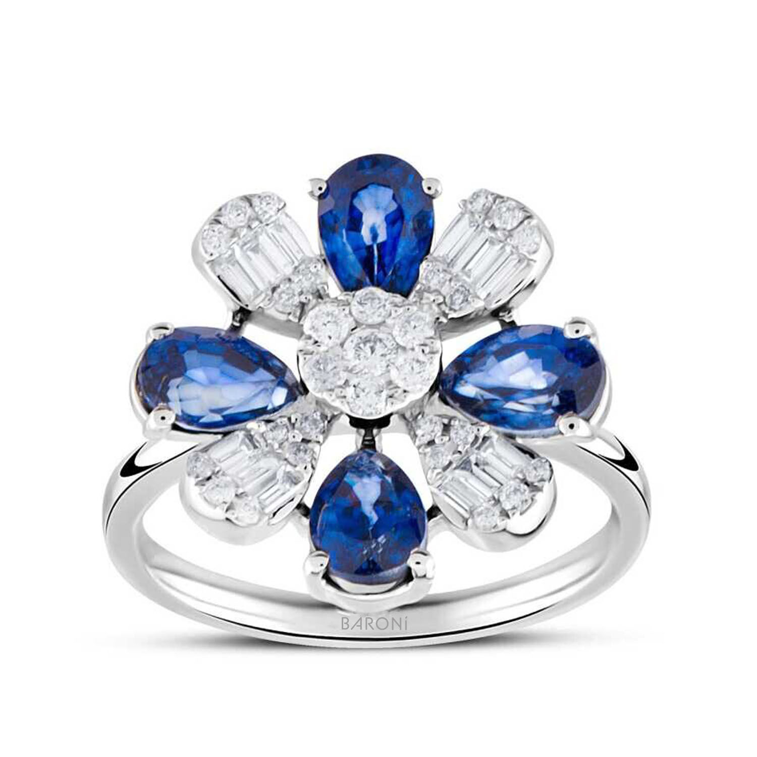 2.73 Karat Pırlanta Baget Safir Yüzük - Baroni Diamond