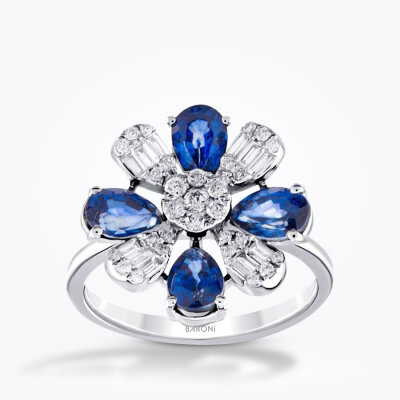 2.73 Karat Pırlanta Baget Safir Yüzük - Baroni Diamond