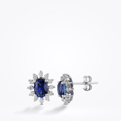 2.82 Karat Pırlanta Safir Küpe - 1