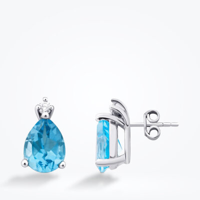 2.88 Karat Pırlanta Blue Topaz Küpe 