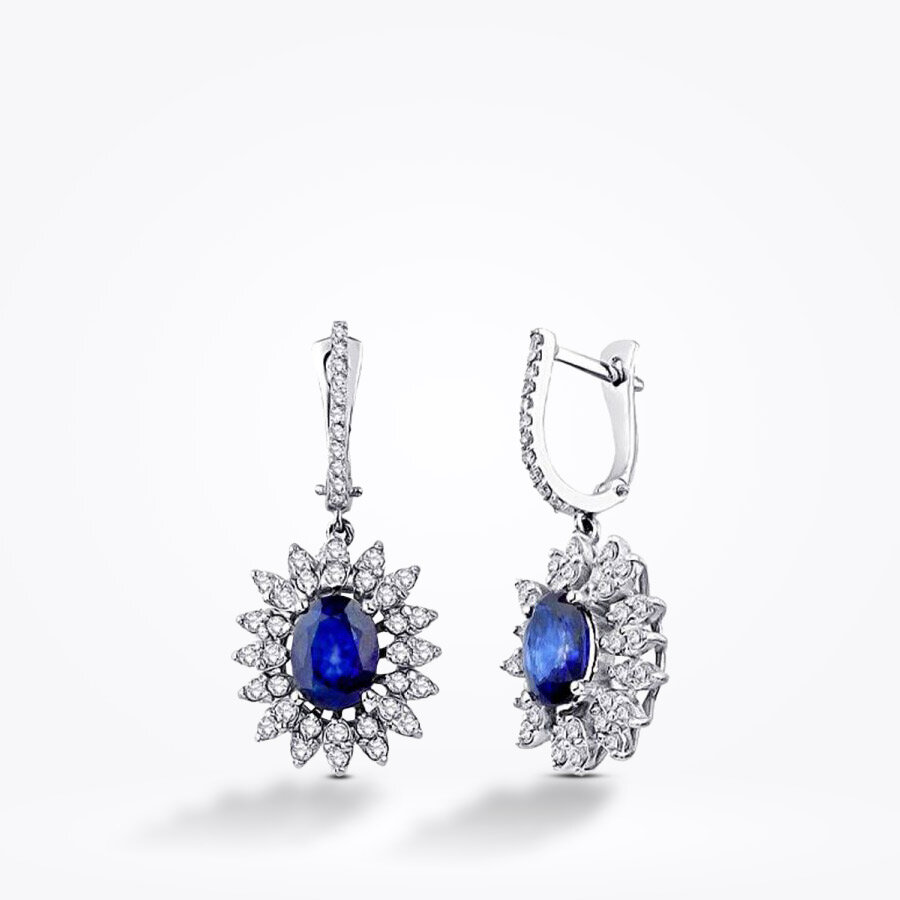 2.90 Karat Pırlanta Safir Küpe