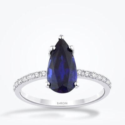 2.98 Karat Pırlanta Safir Yüzük - 1