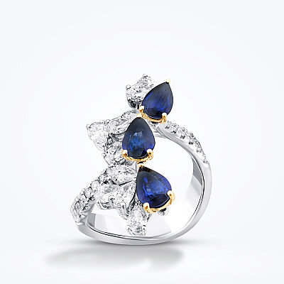 3.26 Karat Pırlanta Safir Yüzük - 1