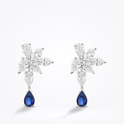 3.48 Karat Pırlanta Safir Küpe 