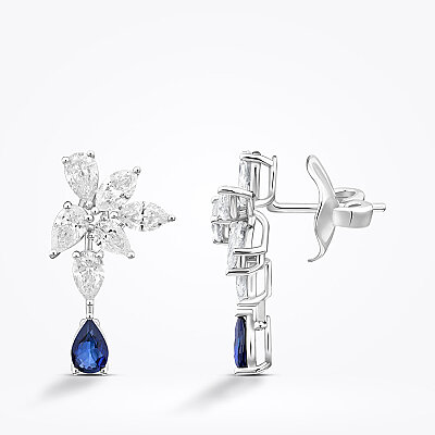 3.48 Karat Pırlanta Safir Küpe - 2