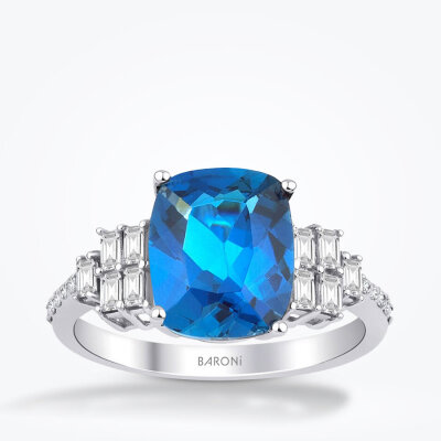 3.79 Karat Pırlanta Blue Topaz Yüzük - 1