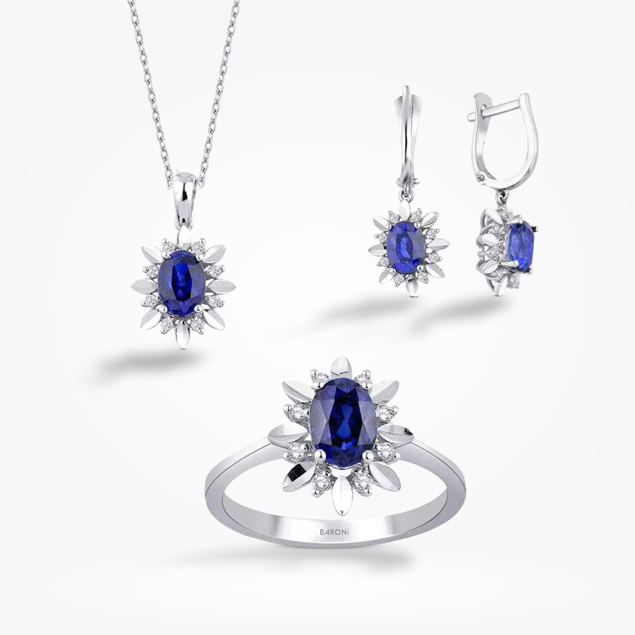 3.06 Karat Pırlanta Safir Set - Baroni Diamond