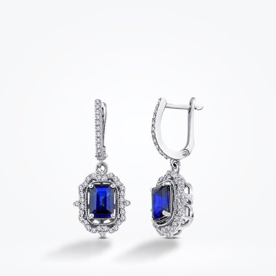 3.07 Karat Pırlanta Safir Küpe - 1