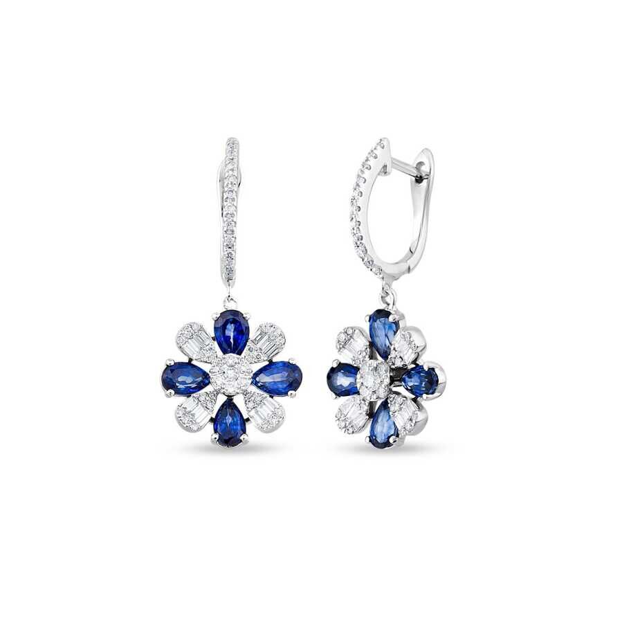 3.23 Karat Pırlanta Baget Safir Küpe