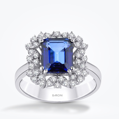 3.28 Karat Pırlanta Safir Yüzük - 1