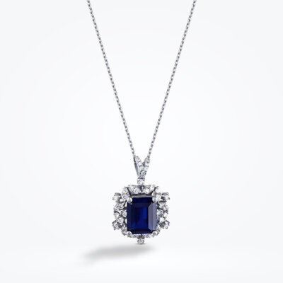 3.29 Karat Pırlanta Safir Kolye - 1