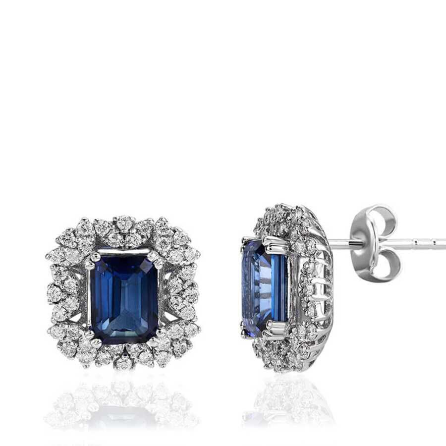 3.31 Karat Pırlanta Safir Küpe