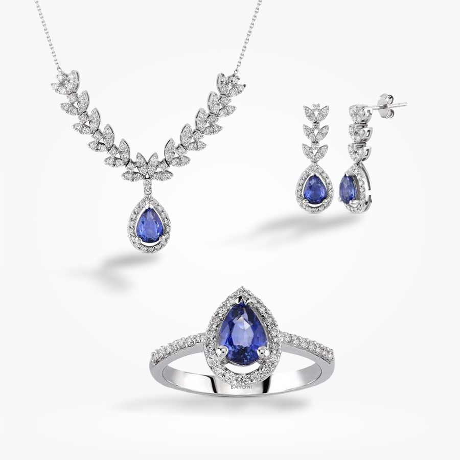 3.42 Karat Pırlanta Safir Set - Baroni Diamond