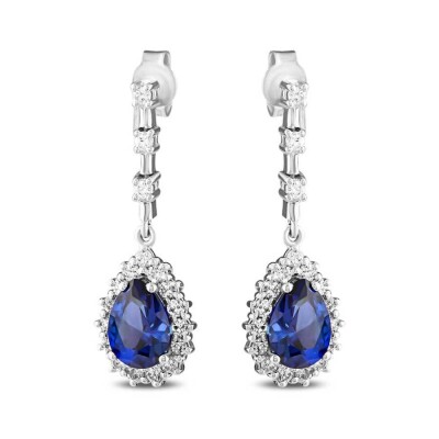 3.44 Karat Pırlanta Damla Safir Küpe - 2
