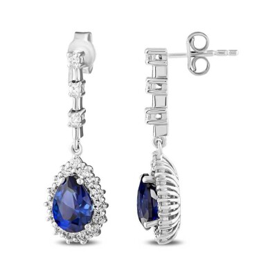 3.44 Karat Pırlanta Damla Safir Küpe - Baroni Diamond