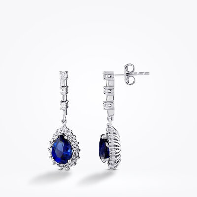 3.44 Karat Pırlanta Damla Safir Küpe 