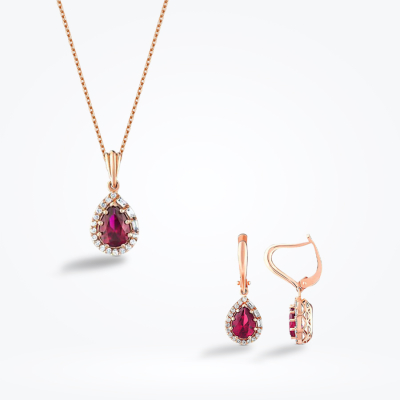 3.44 Karat Pırlanta Damla Yakut Set - 2