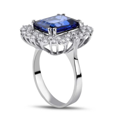 3.57 Karat Pırlanta Baget Safir Yüzük - Baroni Diamond (1)