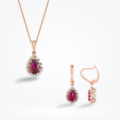 3.65 Karat Pırlanta Damla Yakut Set - 1