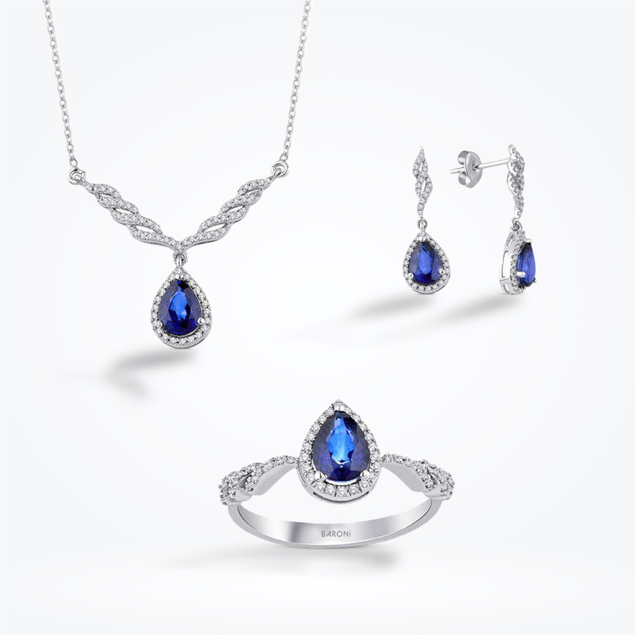 3.65 Karat Pırlanta Safir Set - Baroni Diamond