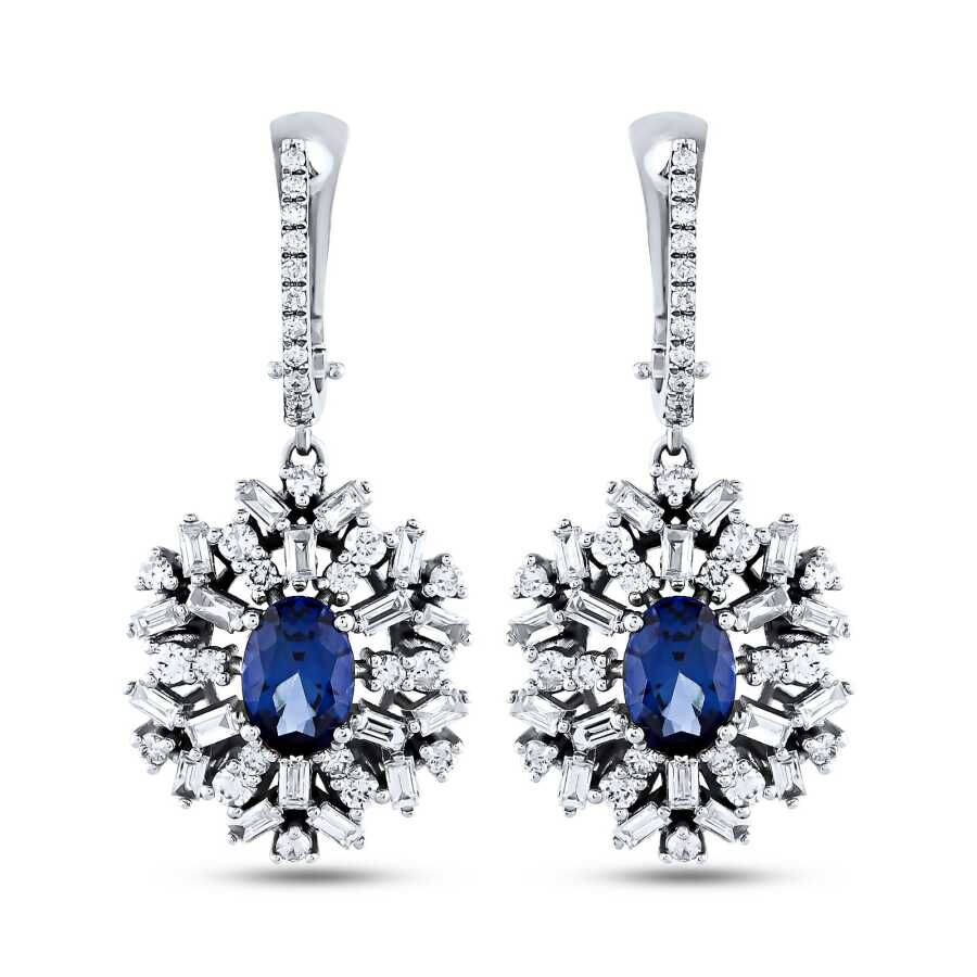 3.66 Karat Pırlanta Safir Küpe