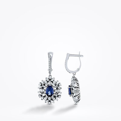 3.66 Karat Pırlanta Safir Küpe - Baroni Diamond