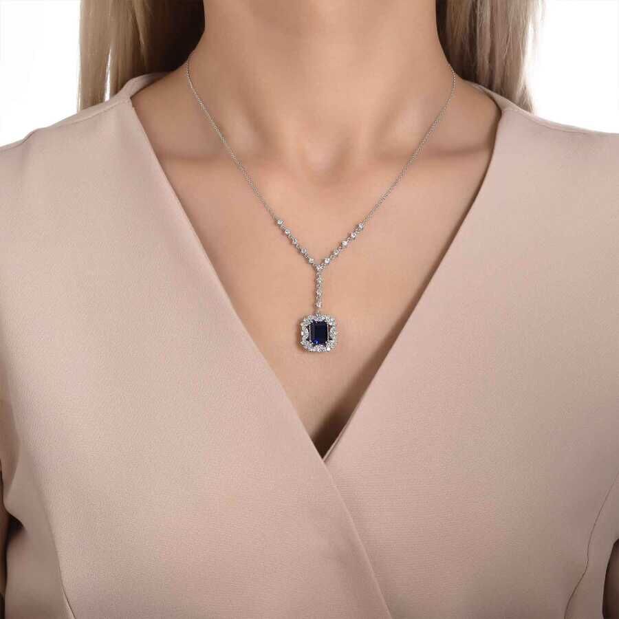 3.88 Karat Pırlanta Safir Kolye - Baroni Diamond