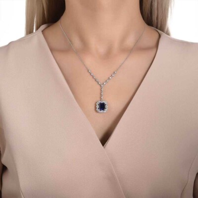 3.88 Karat Pırlanta Safir Kolye - 1