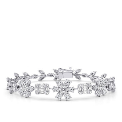 3.89 Karat Pırlanta Baget Çiçek Bileklik - 1