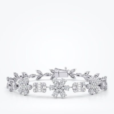 3.89 Karat Pırlanta Baget Çiçek Bileklik - 1