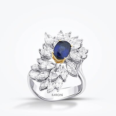 4.08 Karat Pırlanta Safir Yüzük - 1