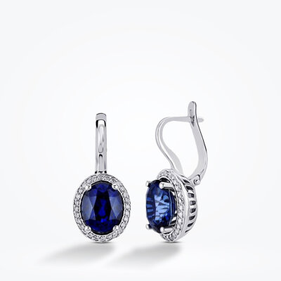 4.67 Karat Pırlanta Safir Küpe - 1