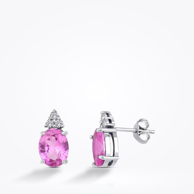 4.10 Karat Pırlanta Pembe Safir Küpe 