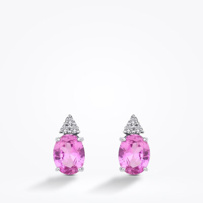 4.10 Karat Pırlanta Pembe Safir Küpe - 2