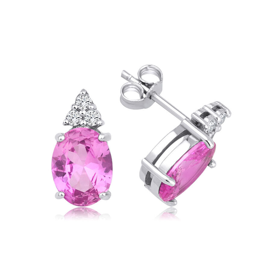 4.10 Karat Pırlanta Pembe Safir Küpe
