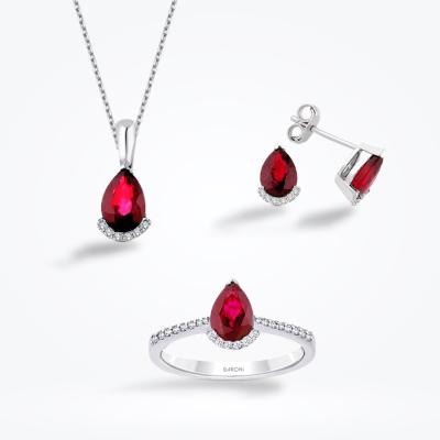 4.13 Karat Pırlanta Damla Yakut Set 