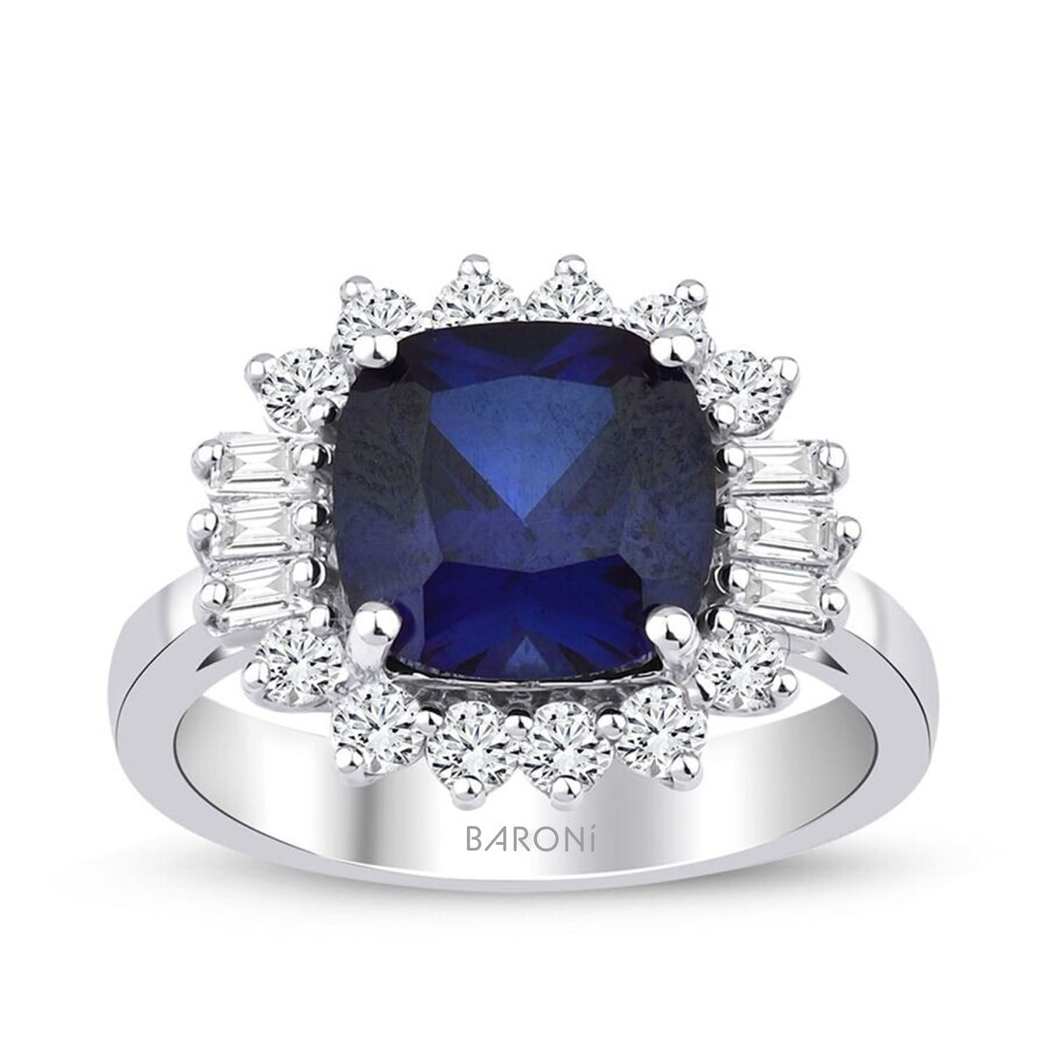 4.16 Karat Pırlanta Baget Safir Yüzük - Baroni Diamond