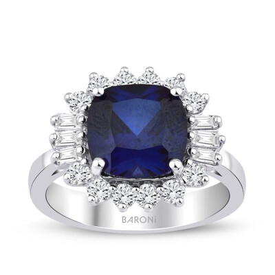 4.16 Karat Pırlanta Baget Safir Yüzük - 1