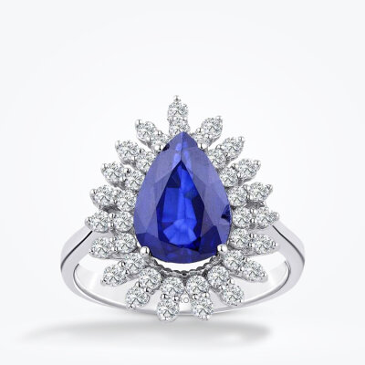 4.41 Karat Pırlanta Damla Safir Yüzük 