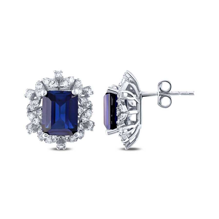 4.57 Karat Pırlanta Safir Küpe