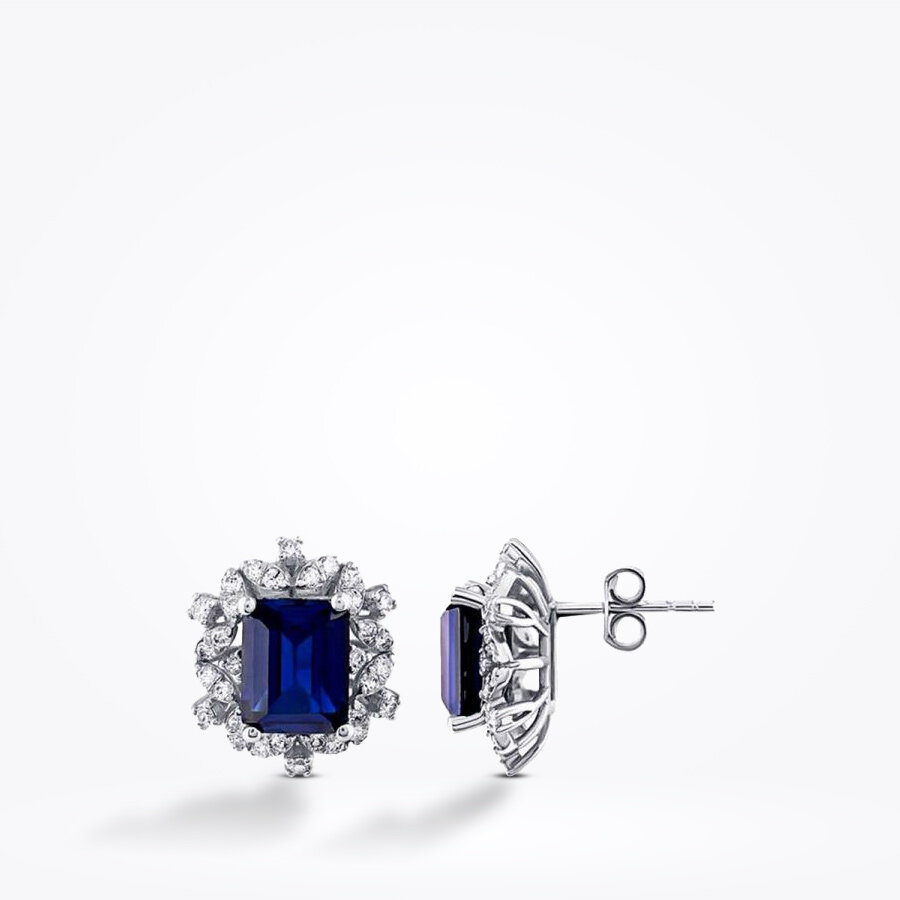 4.57 Karat Pırlanta Safir Küpe