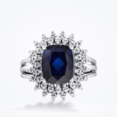 4.76 Karat Pırlanta Safir Yüzük - 1