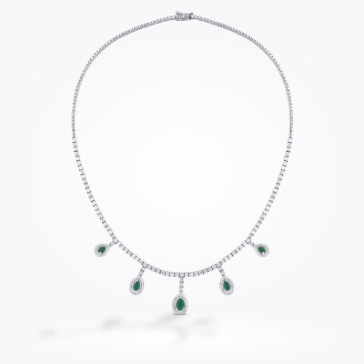 5.80 Karat Pırlanta Damla Taşlı Zümrüt Gerdanlık - 1