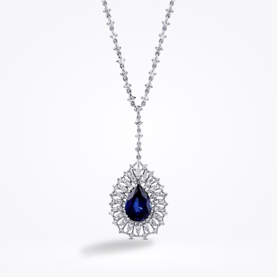 5.24 Karat Pırlanta Damla Safir Kolye