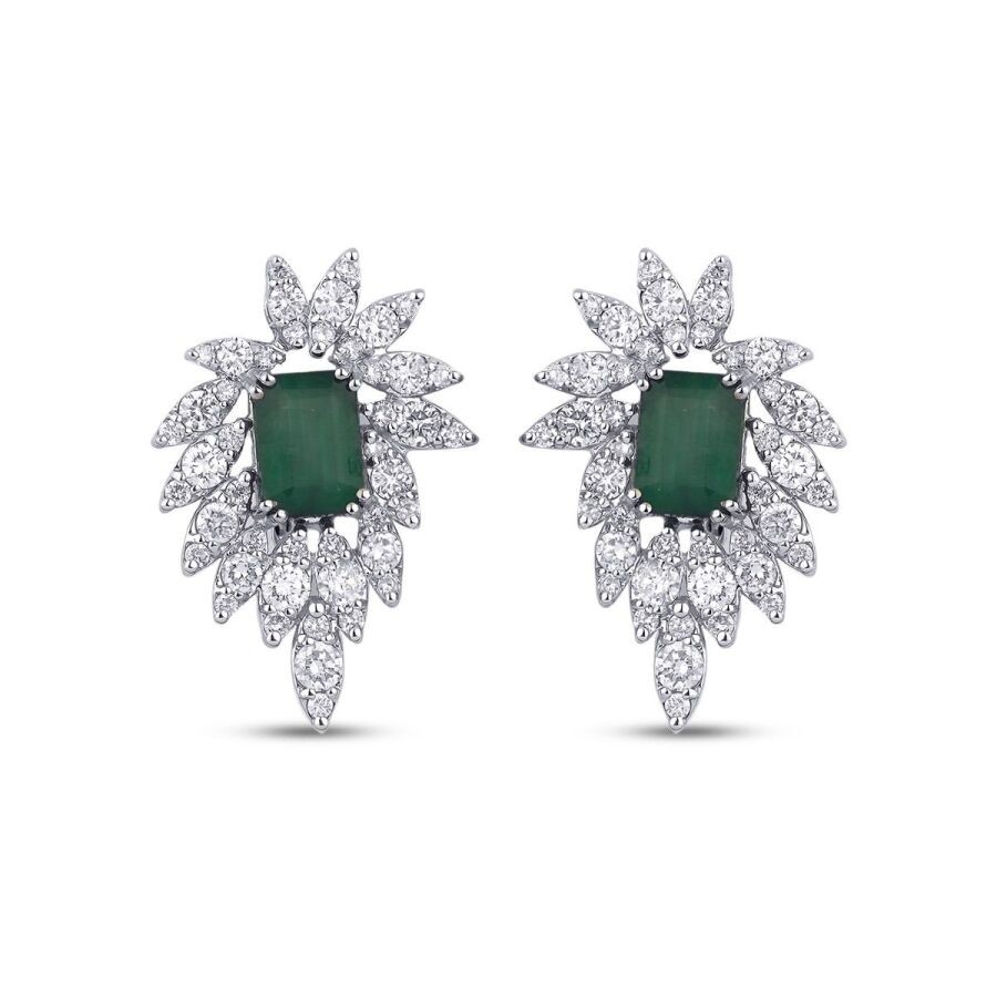 5.60 Karat Pırlanta Zümrüt Küpe - Baroni Diamond