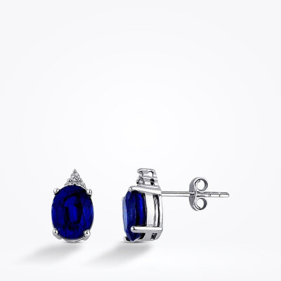 5.81 Karat Pırlanta Safir Küpe - 1