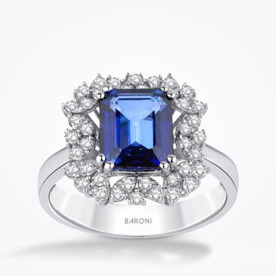 5.82 Karat Pırlanta Baget Safir Yüzük - 1