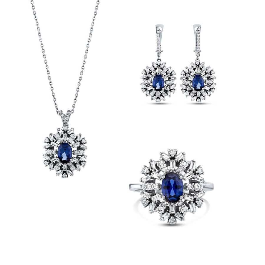 6.46 Karat Pırlanta Baget Safir Set